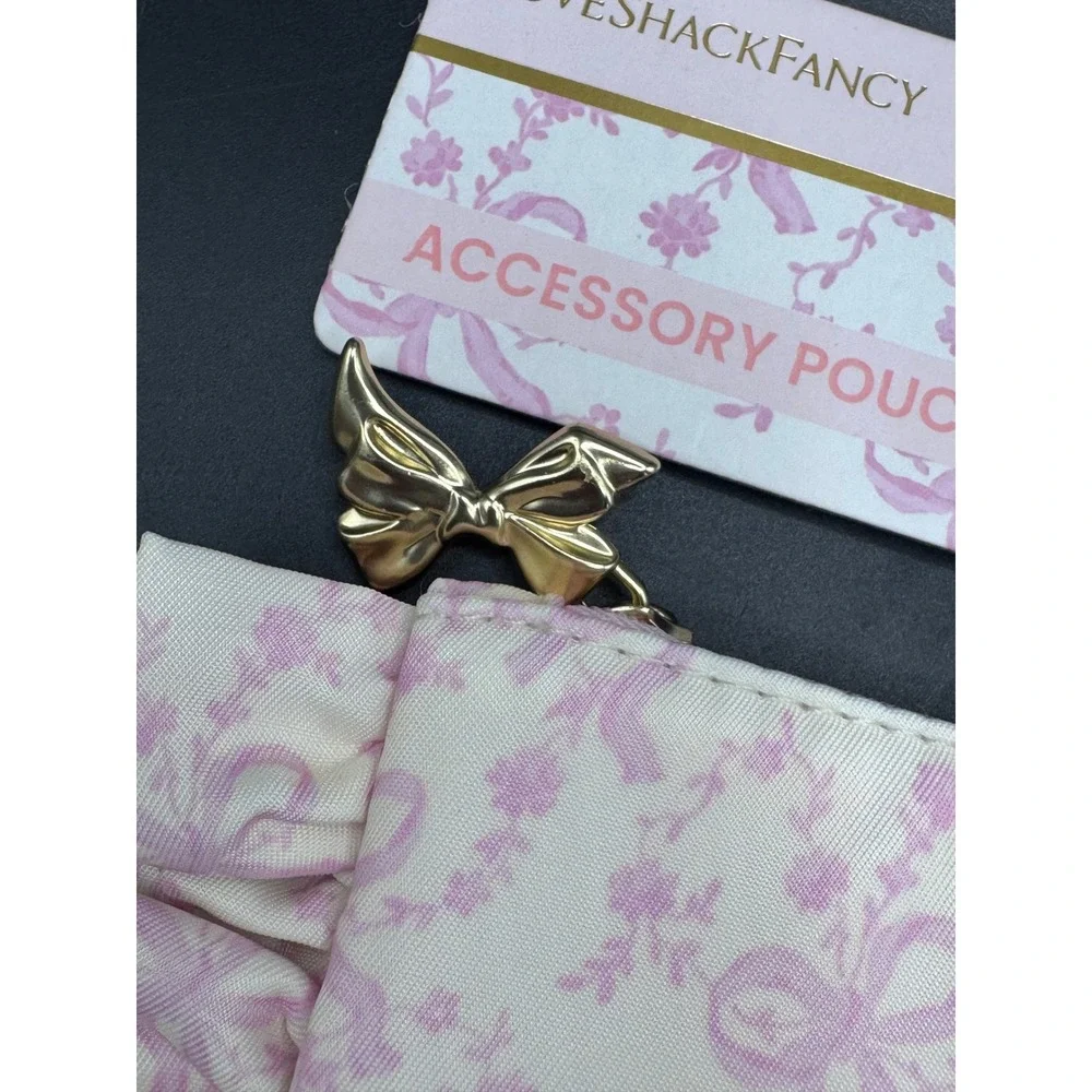 LoveShackFancy x Yoobi Accessory Pouch Pink Bow Floral Ruffle Makeup Bag NWT
